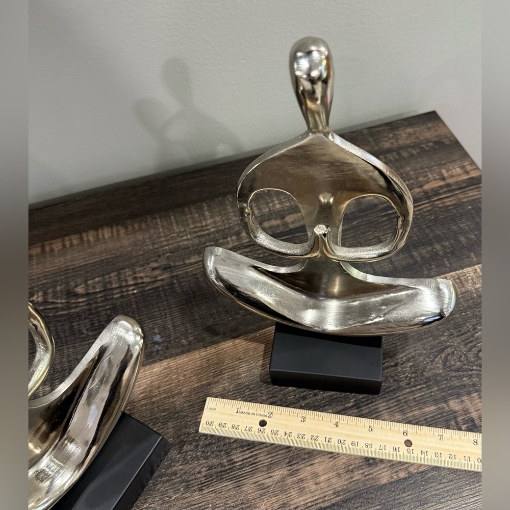 Zen Yoga Arms Down Sculpture Pair Meditation Pose Aluminum Silver Tone Figurine - Picture 11 of 11